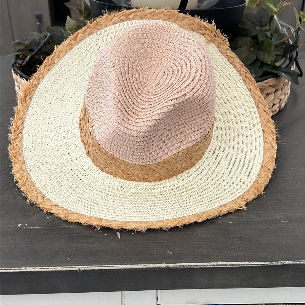 Stylish Pink and Tan Straw Hat